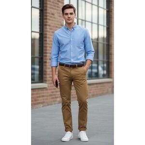 Men Pants George Men Slim Fit Flat Front Pants Size 32 x 30 Brown